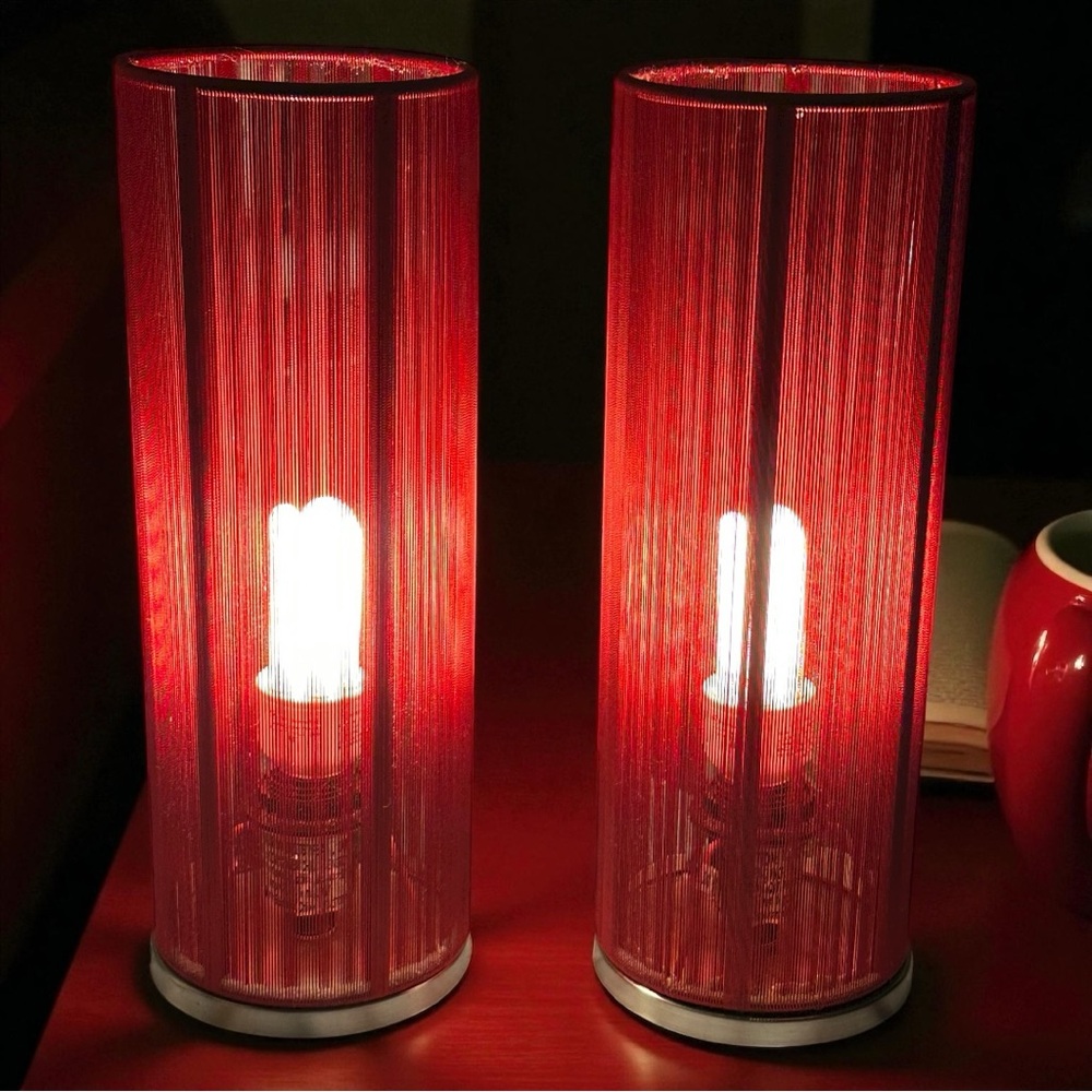 Set of 2 Vintage Bouclair Ruby Red String Lamps (VGUC)